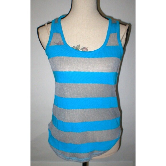 NWT $68 USA New C&C California Peacock Blue Stripe Tank Top Soft S Small Gray - Picture 1 of 5